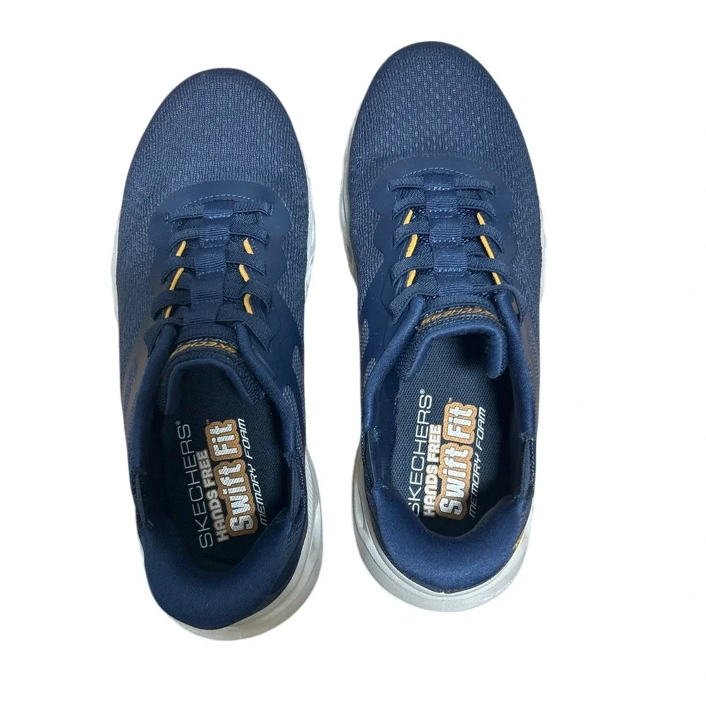 Skechers Men Size 12 Navy Blue Mesh Hands Free Swift Fit Slide On Athletic Shoes